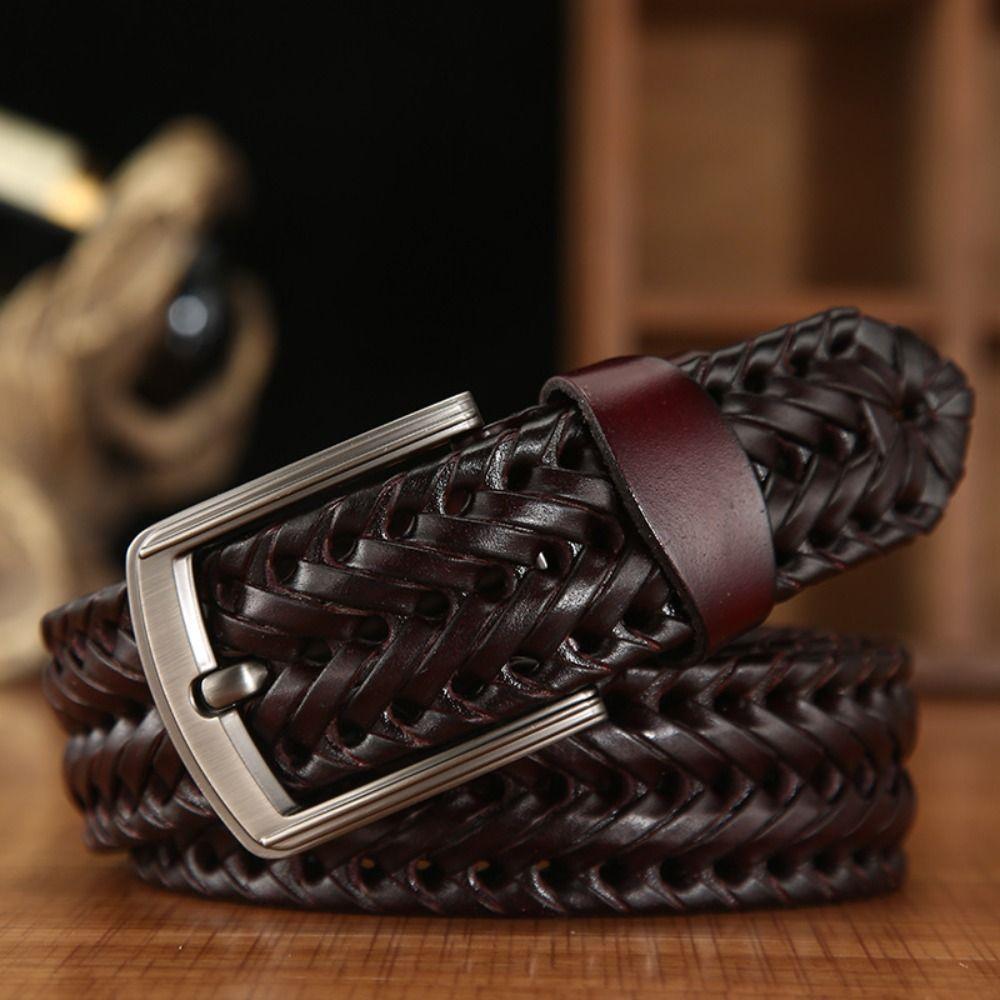 Wide Male Genuine Leather Belt Retro Jeans Waistband Classic Men Weave Belt  Party