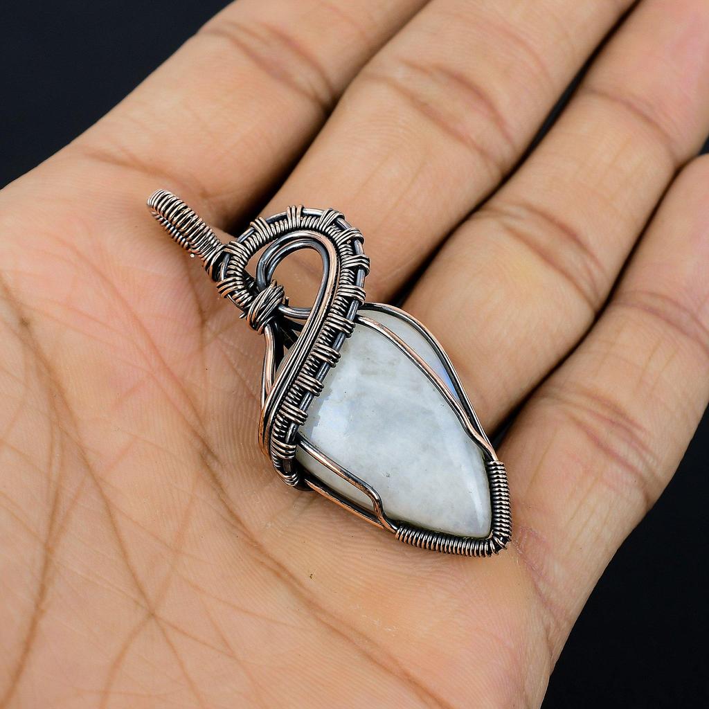Moonstone 999 Copper Wire Wrapped Pendant, Handmade Gemstone Pendant, Gift For Mom Antique Jewelry
