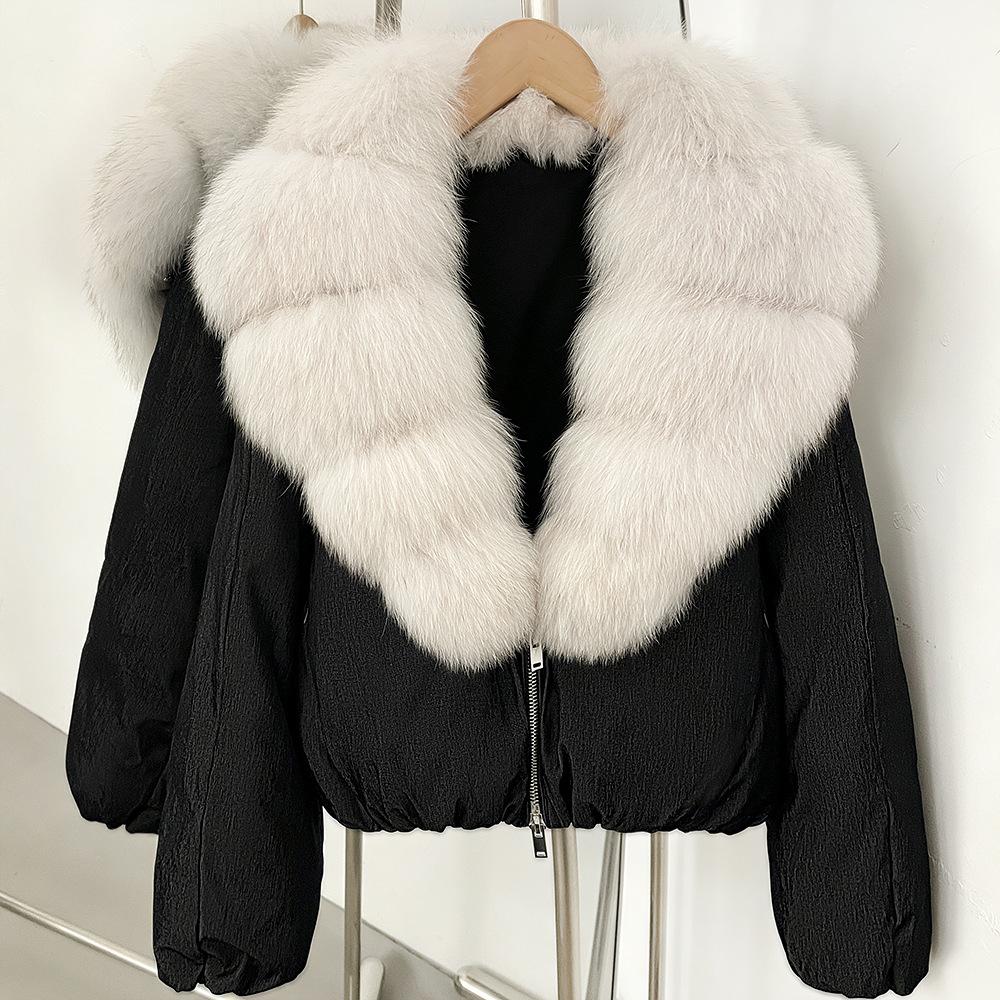 European and American winter new natural real fox hair duck down jacket short stand-up collar thickened warm jacket