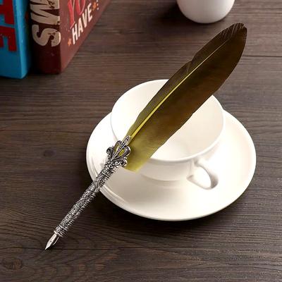 1 Set Unterschriftenstift Hochwertiges Neujahrsgeschenk Britischer Stil Schreibgerät Vintage Schnitzerei Blumenmund Bürobedarf
