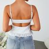 Embroidered hollow sling women's vest, European and American sexy backless front buckle spliced short sling top