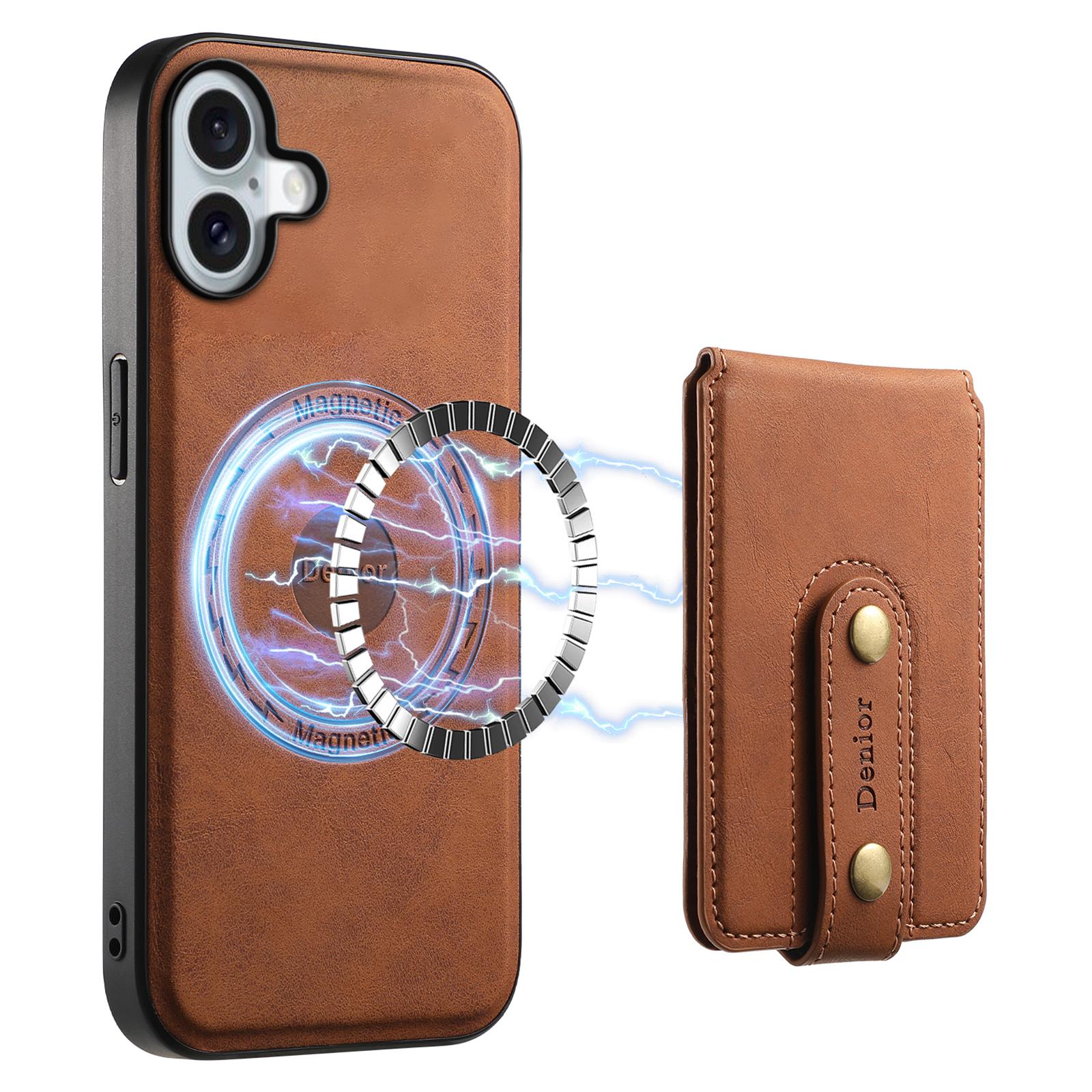 

DENIOR D14 Чохол для iPhone 16 з підставкою та тримачем для карток, ретро шкіряна задня кришка для телефону C