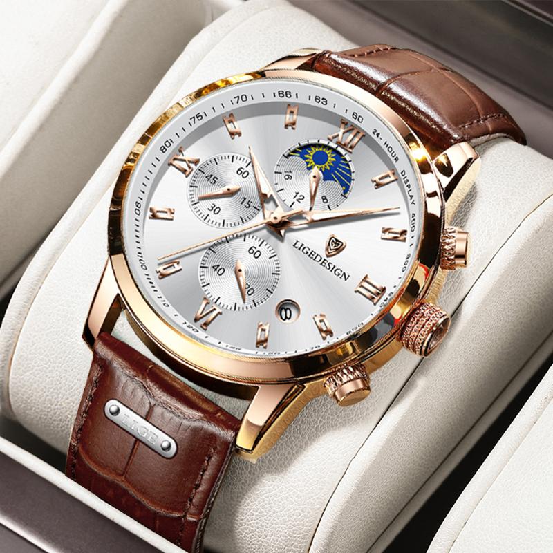 Casual Business Leather Watch For Men Fashion Military Sports Chronograph Clock Male Waterproof Luminous Quartz Wristwatch