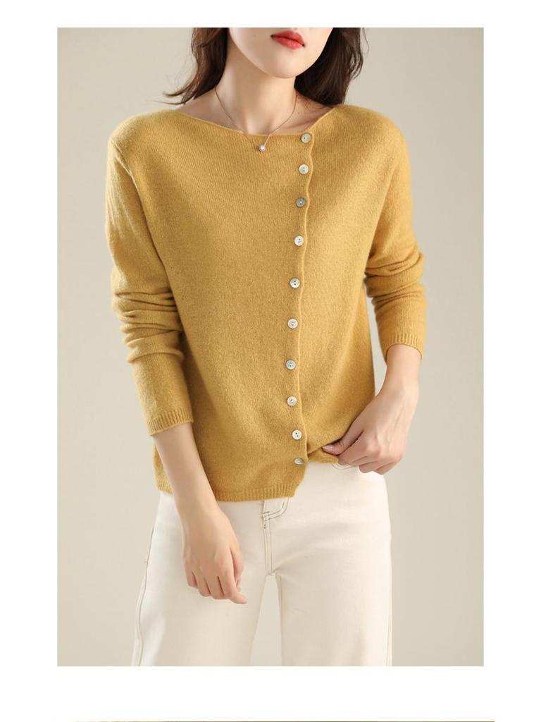 Women's 2025 Spring/Autumn Single-Breasted Cardigan - Thin Knit Low Round Neck Sweater