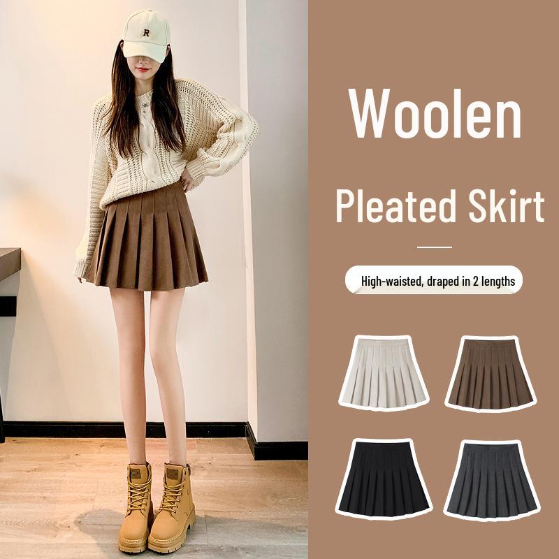 High Waist A-Line Woolen Pleated Skirt, Maillard Brown, Autumn/Winter '26