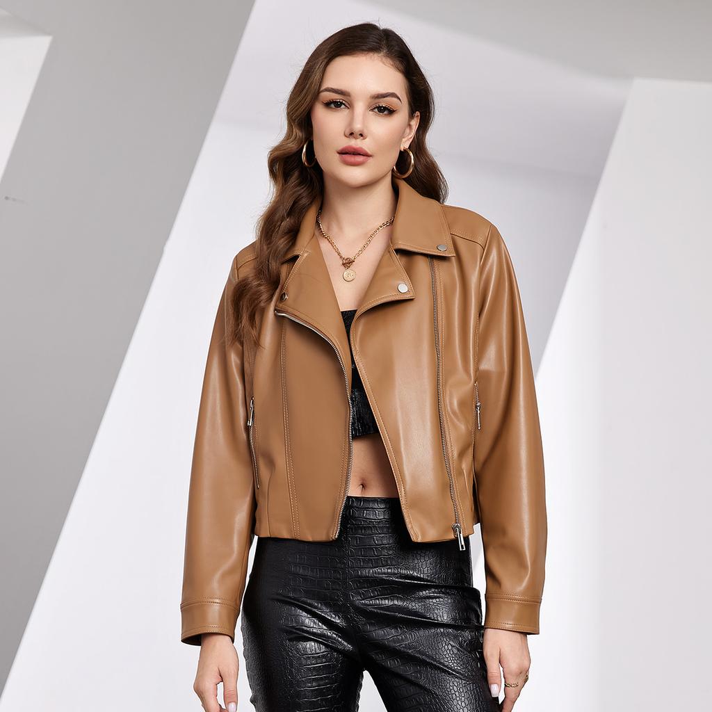 ziai New Spring Autumn Women Short Faux Leather Jacket Casual PU Coat Loose Motorcycle Jackets Fashion Streetwear Oversized Korean Coat ZPW-202301
