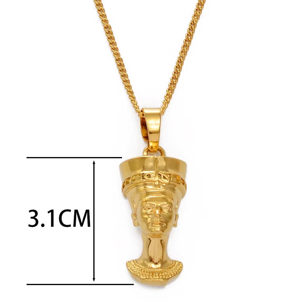 Anniyo 3.1CM Ancient Queen Egyptian Pendant Necklaces Egypt Nefertiti Head Portrait Jewelry African #240406 45cm or 17.7 Inches