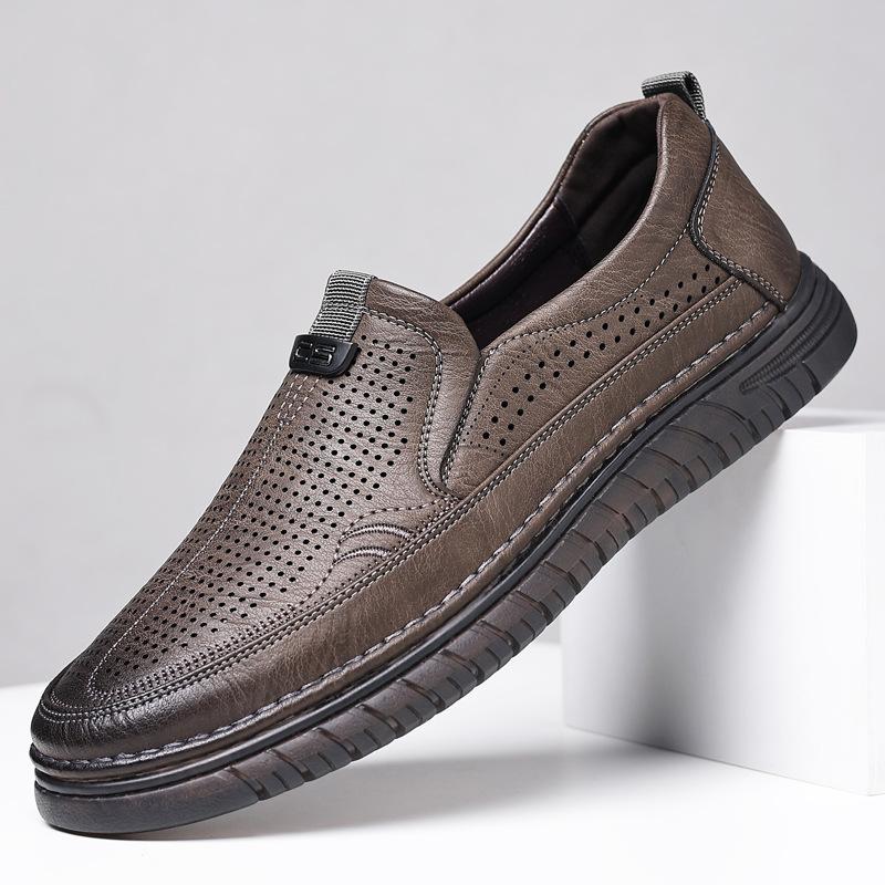 

Мужские туфли из перфорированной кожи, дышащие, прохладные кожаные туфли, нескользящие повседневные сандалии на подошве из говяжьей кожи, мужские дышащие, нескользящие 44