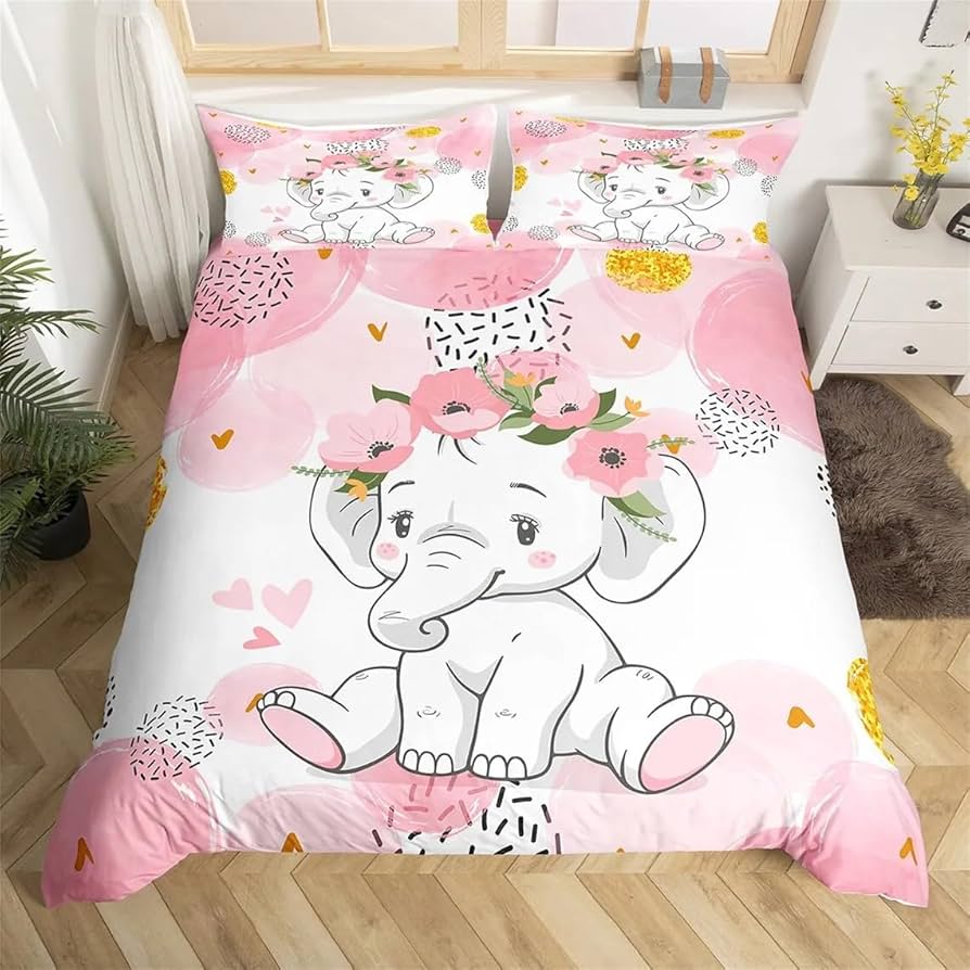 

Kawaii Elephant Duvet Cover Set Cute Animals Quilt Cover Twin Queen Soft Microfiber Cartoon Bedding Set For Boys Girls Room Dorm EU Single(135x200cm)