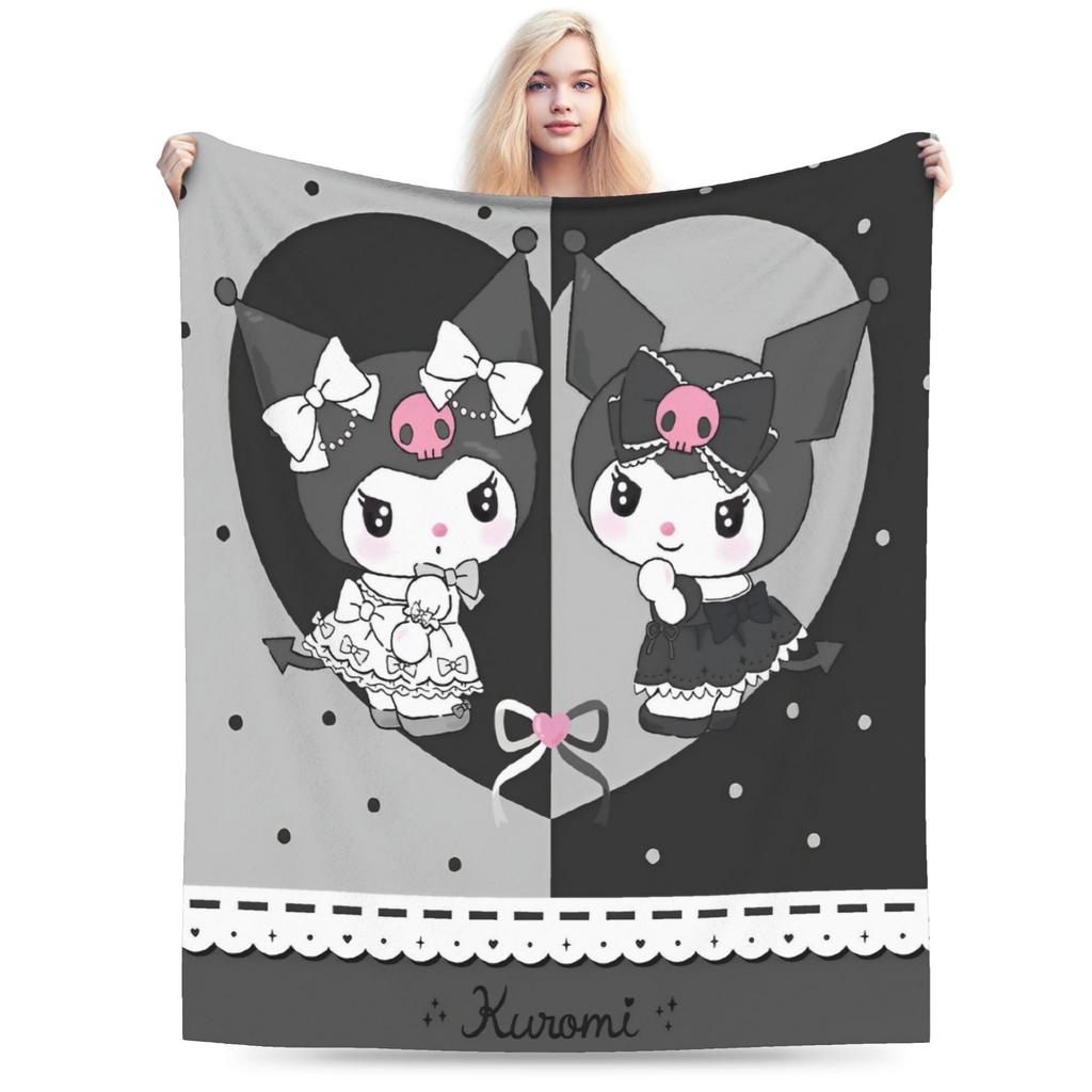 Cartoon Cool Cute Kuromi Fleece Throw Blanket Blanket for Home Outdoor Super Soft Bed Rug