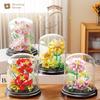 Idea Plant Flower Micro Diamond Block Sunflower Peach Blossom Rose Nanobricks Construction Brick Toys Display Stand For Gifts