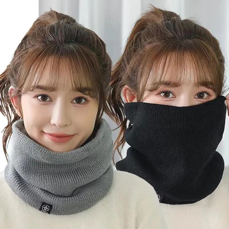 Knitted Solid Color Scarves Warm Thickened Neck Scarfs Ski Face Mask Tube Circle Scarf for Skiing Hiking Cycling