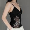 Women Summer V Neck Spaghetti Strap Floral Retro Print Slim Fit Camisole Top