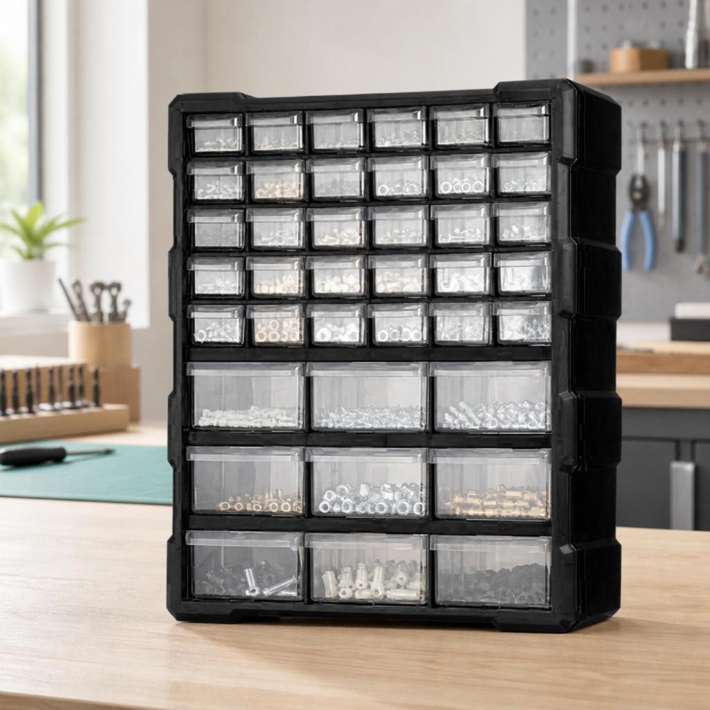 Parts Organizer Cabinet Transparent with Removable Dividers Solid Components Storage