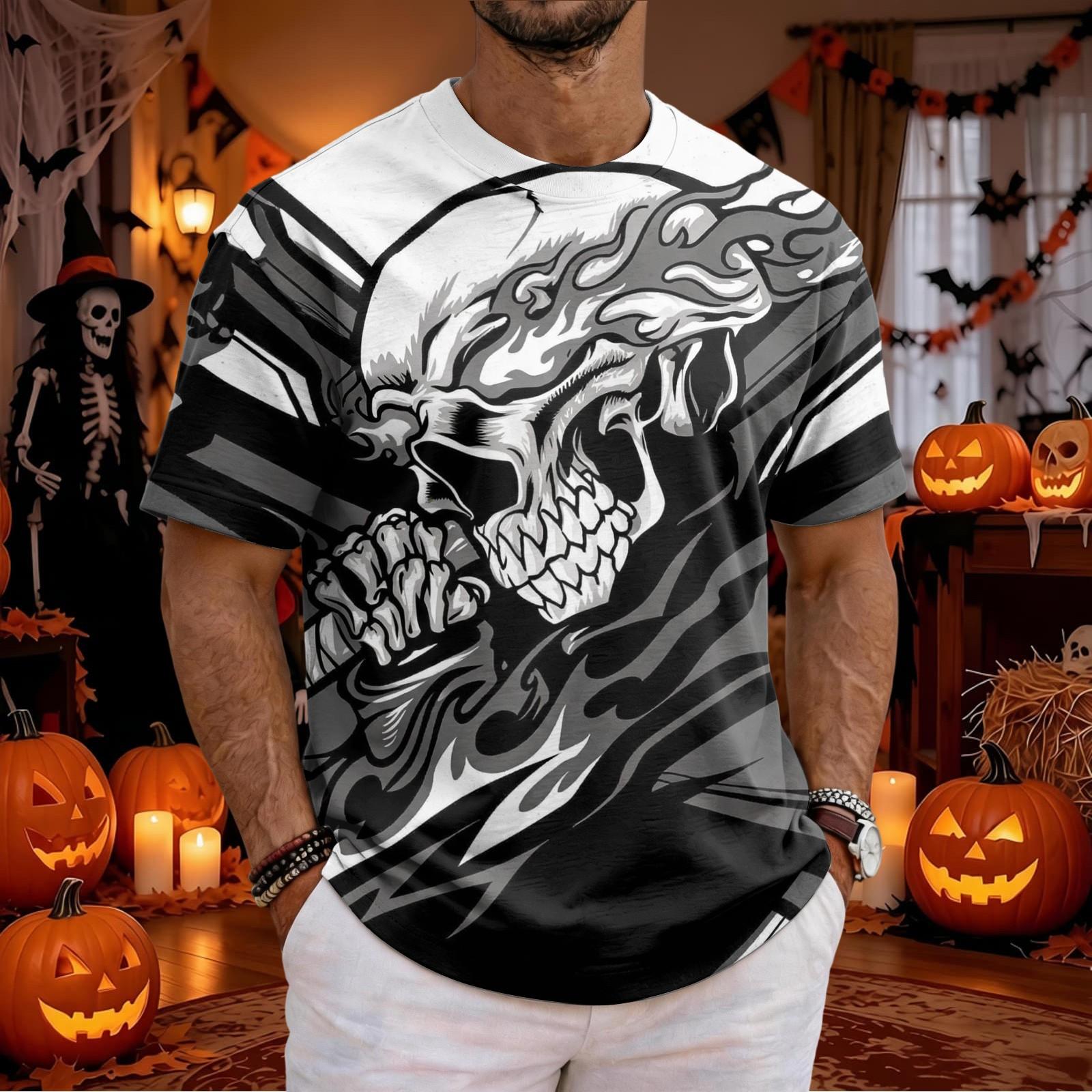 Men s Halloween Printed Short Sleeve T-Shirt for Costume Party M бежевый
