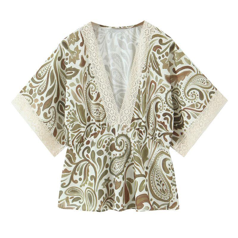 

Kaslead New Arrival Women s Clothing Fashion Style Fashion All-Match Crochet Decoration Layer Print Tops 3666072 Color L