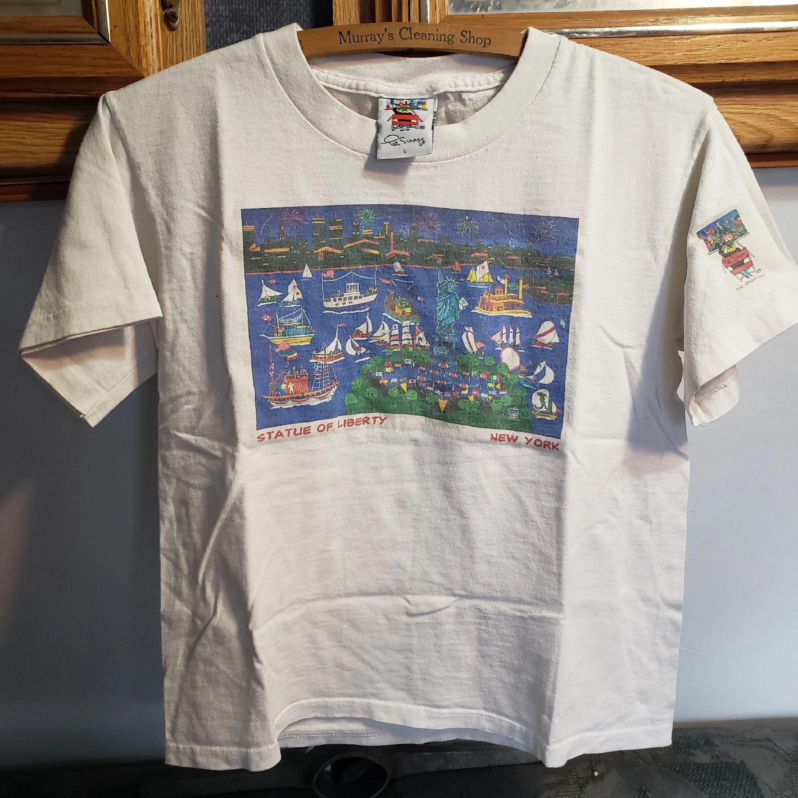

Vtg 90s Pat Singer Statue Of Liberty Mens S T-shirt Single Stitch New York Art XL