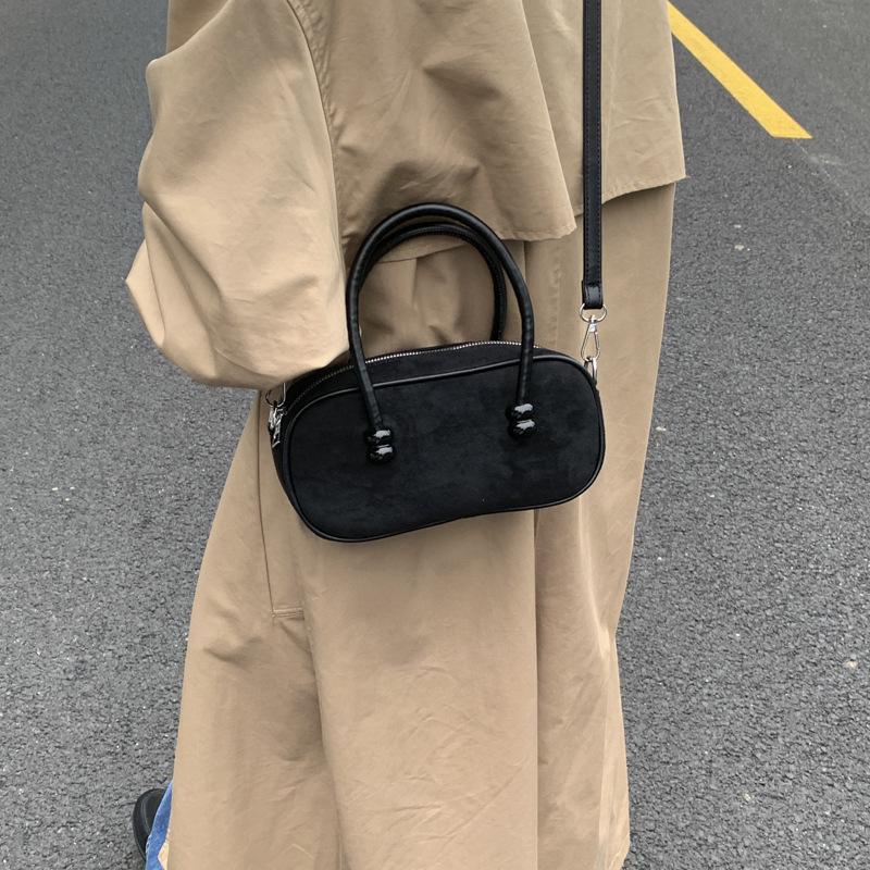 2025 Niche Suede Solid Color Boston Bag: Stylish Versatile Women's Crossbody & Shoulder Handbag