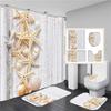 Waterproof Polyester Printing Shower Curtain Beach Shell Starfish Bathroom Curtains Anti-Skid Rugs Toilet Lid Cover Bath Mat