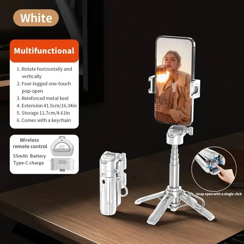 3-in-1 Portable Phone Mount Tripod Selfie Stick With Detachable Wireless Remote Usb Charging For Landscape Portrait Shooting