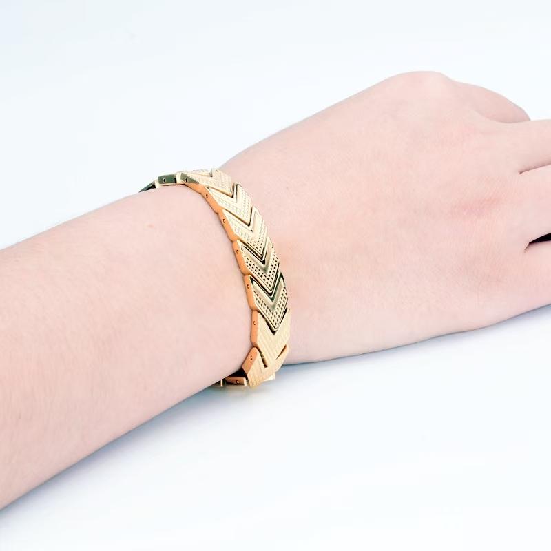 Bracelet Chaîne Magnétique Santé 11mm Couleur Or Rose Punk pour Femmes Hommes Hiphop Acier Inoxydable Noir Bijoux Manchette Bio Énergie Vélo