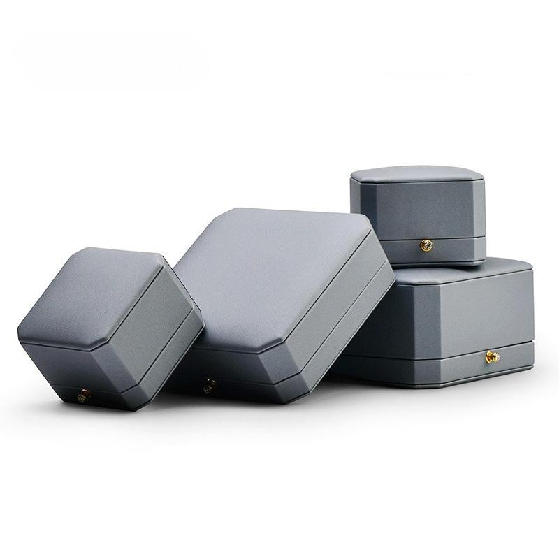 Light Luxury Leather Jewelry Box Light Gray Octagonal Jewelry Packaging Box