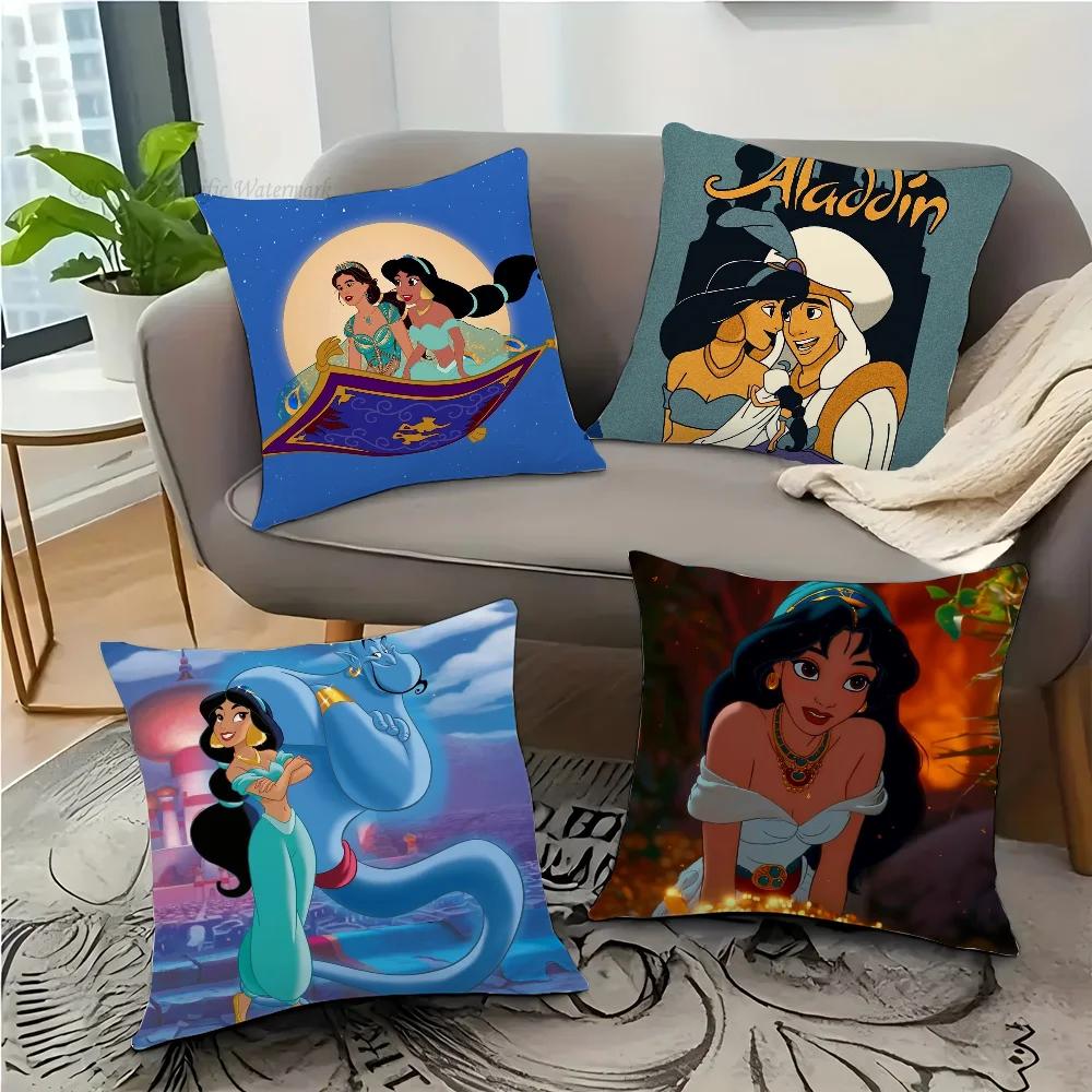 A-Aladdin Animated Fairy Tale Story Pillow Case Square Pillow Bedroom Sofa Leisure Comfort Car Living Room Home Decoration 40X40