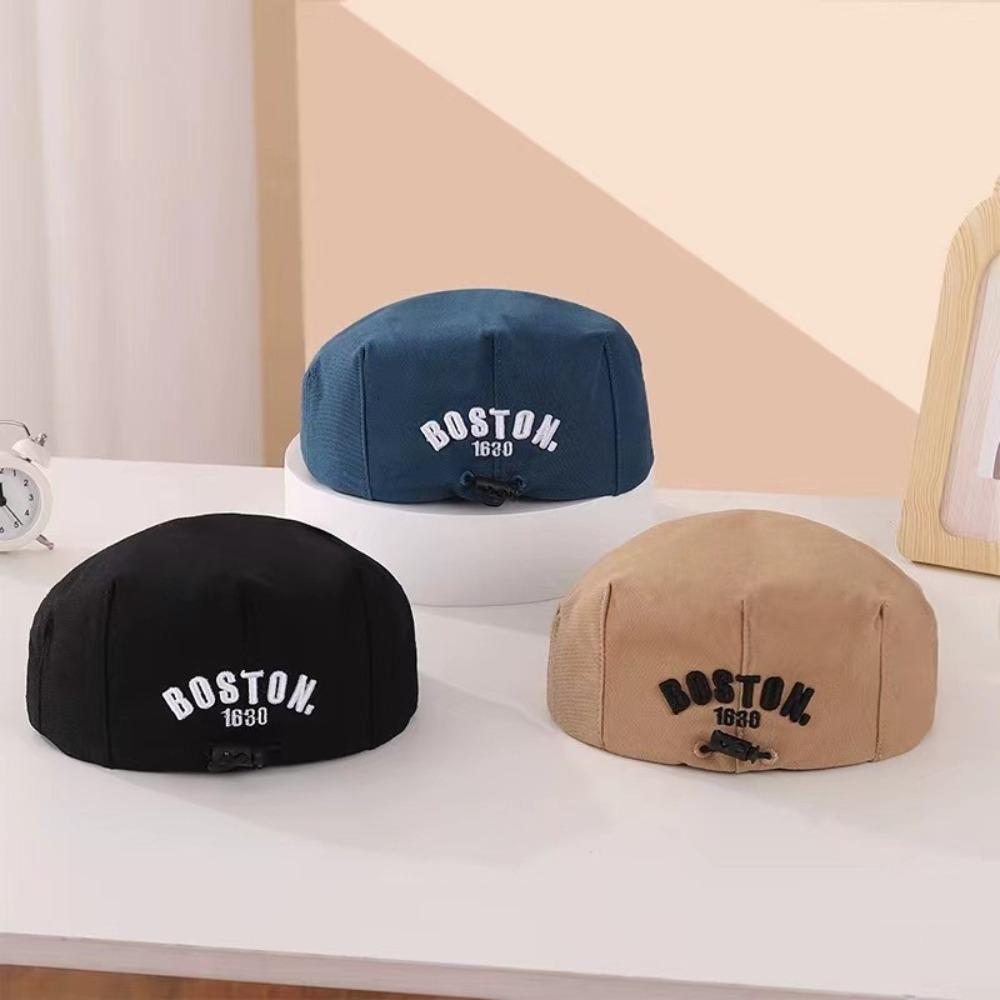 Embroidered Letter Kids Peaked Cap Drawstring Newsboy Cap Adjustable Baby Beret Hat Autumn
