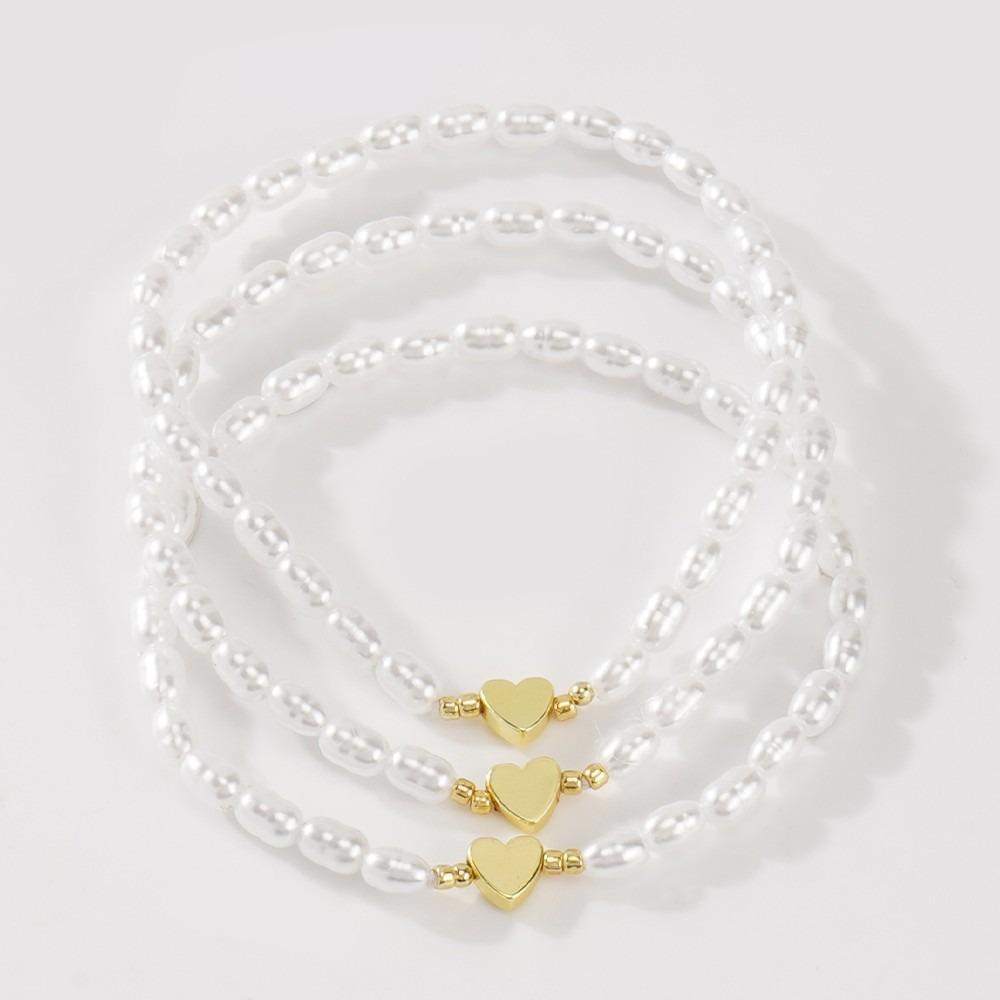 Gold Plated Heart Strand Bracelets Pearl Beads Pearl Bracelets for Women Jewelry Accessories Heart