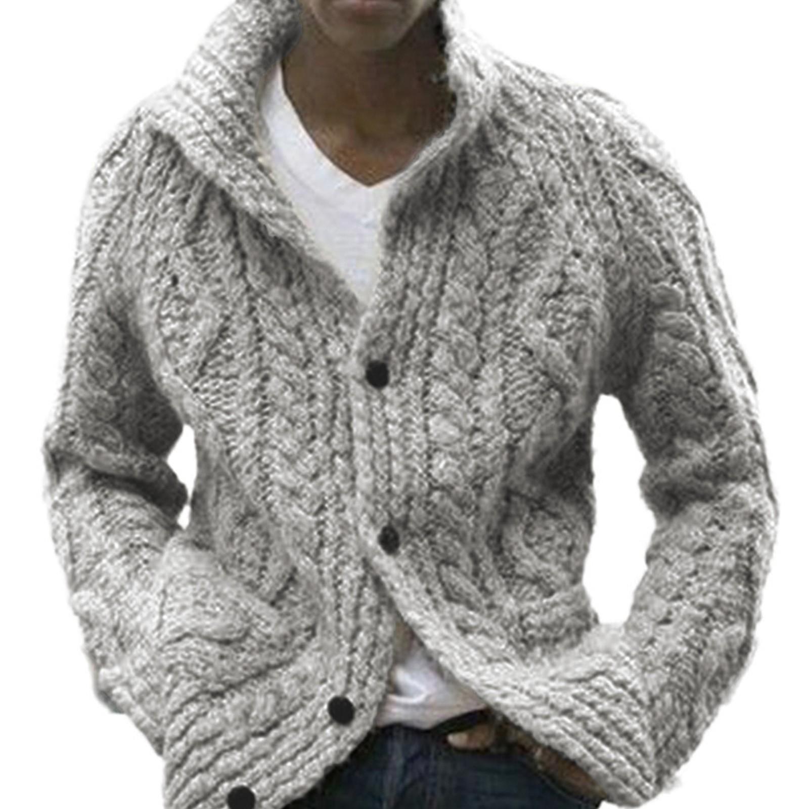 

Мужское вязаное пальто в европейском и американском стиле, осенне-зимний свитер с высоким воротником и капюшоном XL серый