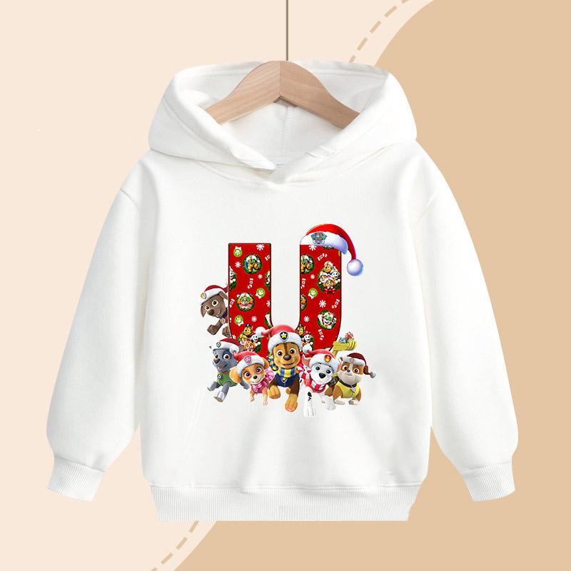 PAW Patrol Kids Hooded Sweatshirt Cartoon Christmas Letter Print Pullover Boys Girls Winter Casual Top Child Birthday Gifts