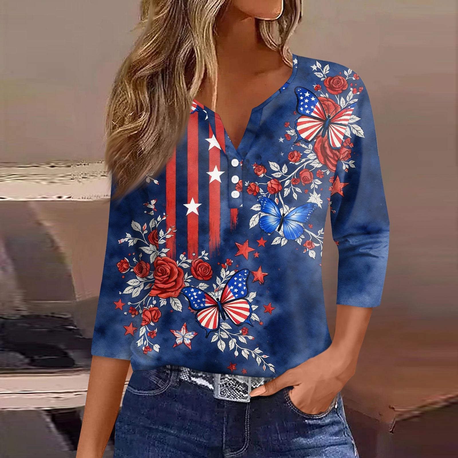 

Женская футболка с принтом на пуговицах, короткий рукав, туника, повседневная мода на выходные, базовый топ с V-образным вырезом XXXL