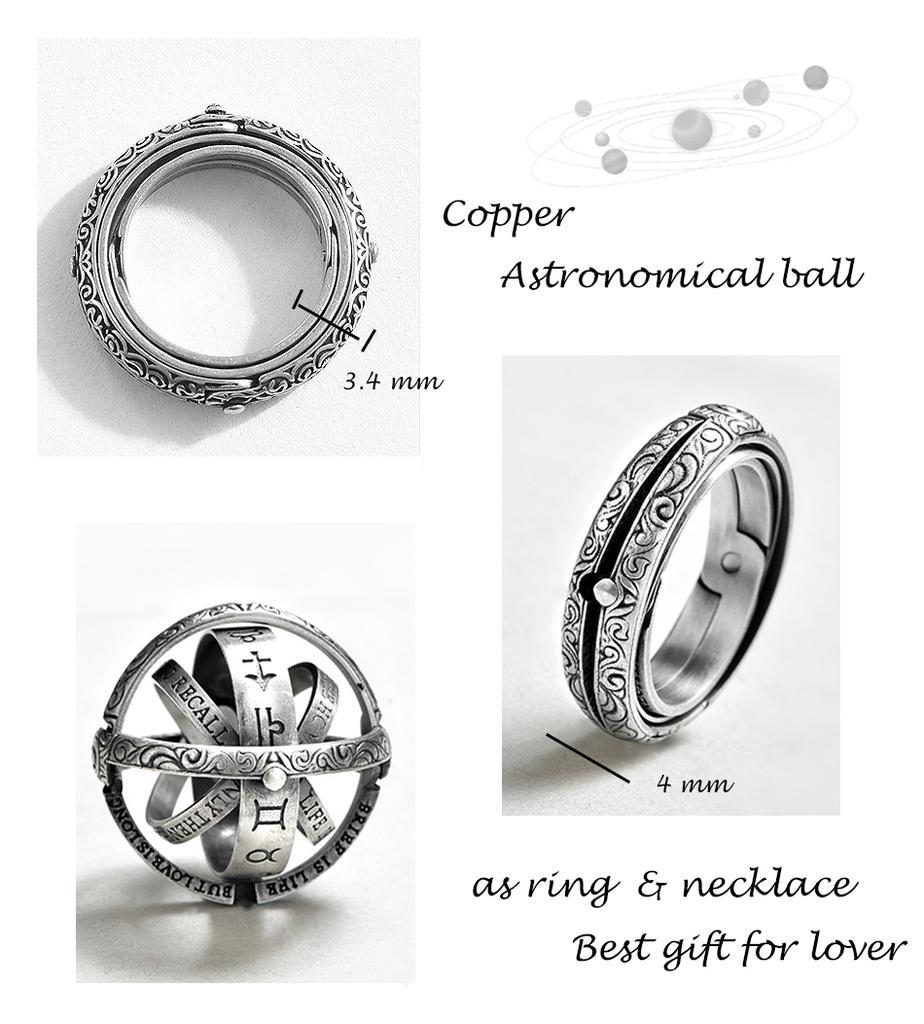 Pendentif anneaux pour hommes rotatif cosmique Vintage boule astronomique anneaux collier pour femmes lettre bague bijoux HMM