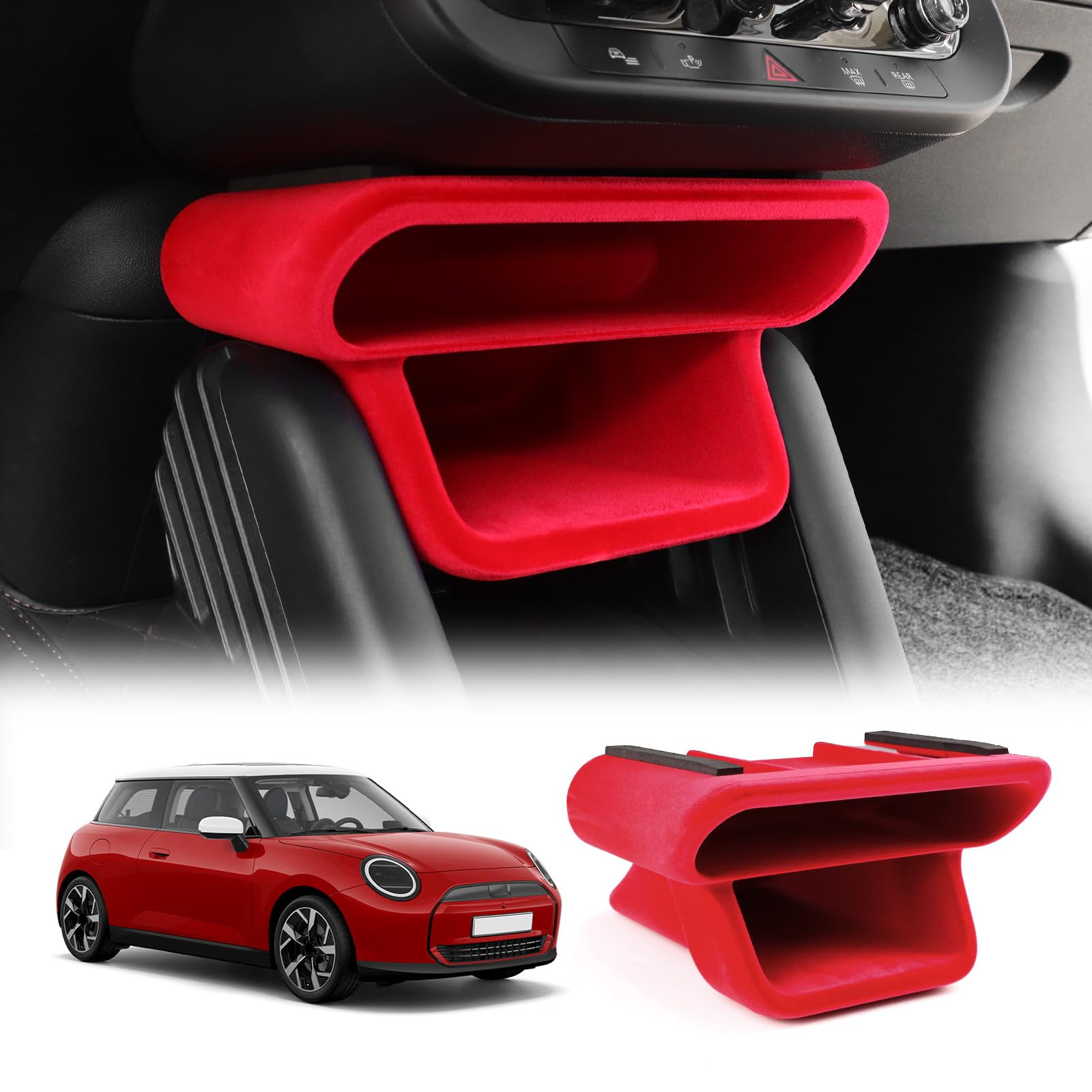 

KUNGKIC ACEMAN Center Console for Mini Cooper and J05 Red Flocking Center Console for Car Storage Tray/Box J01, SE, S, (2024-2025) - Tray/Box