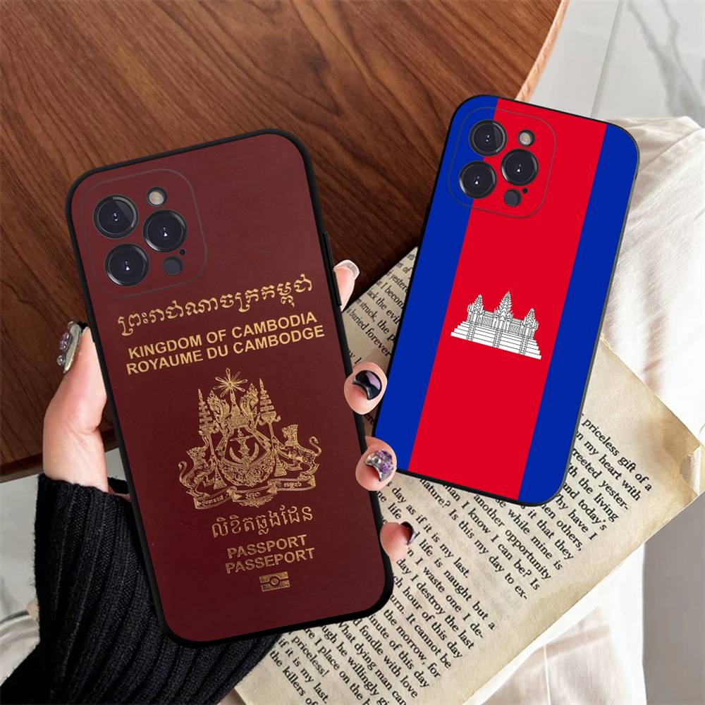Cambodia Flag Black Matte Phone Case For iphone 17 Air 16 15 14 13 12 11 Pro Max Plus Back Cover TPU Soft Case