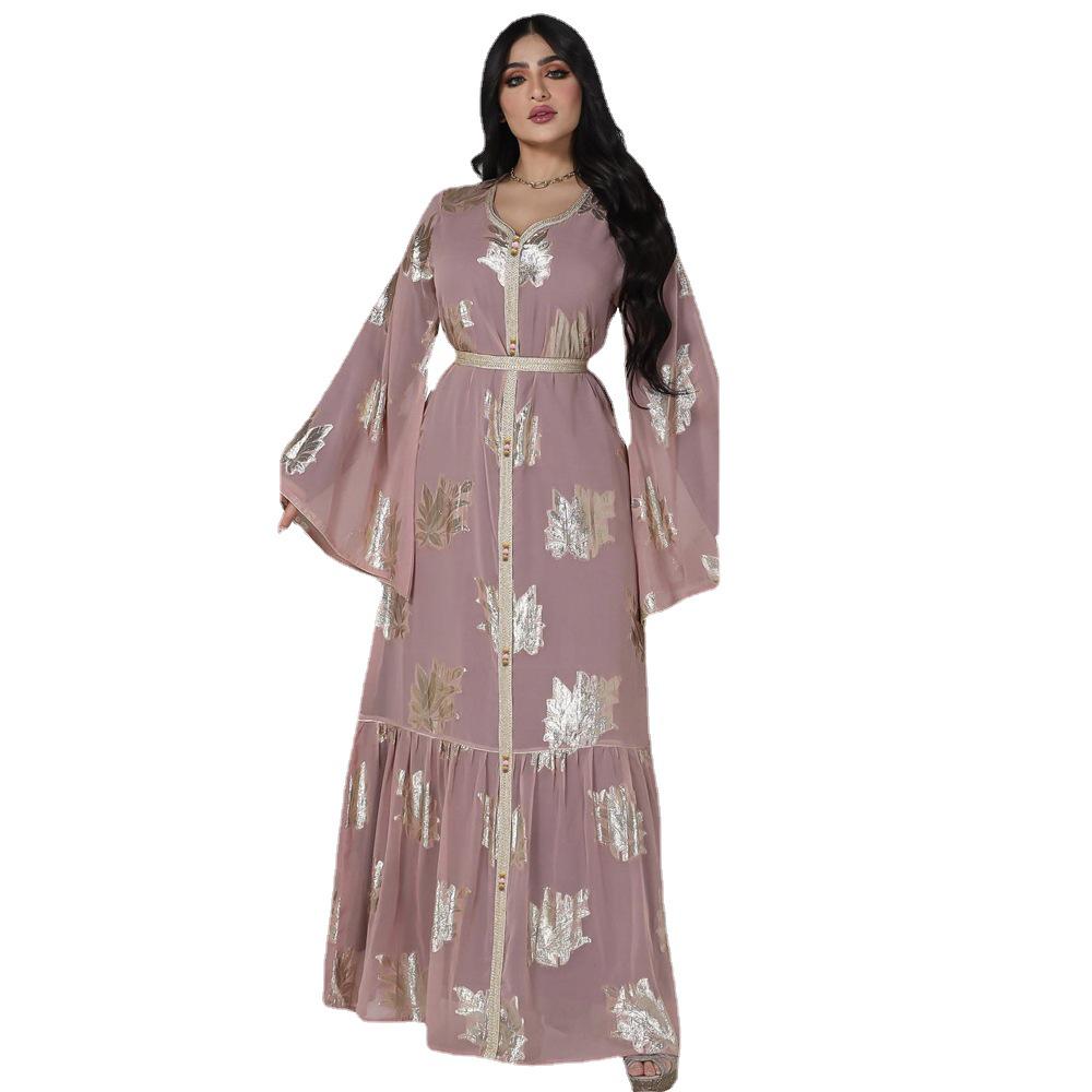 AB213 Gold Stamping Chiffon Plus Size Muslim Long Dress