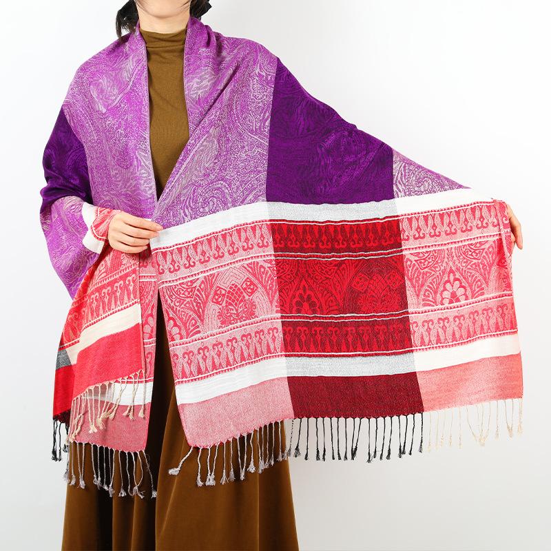 New shawl stripes contrasting colors autumn and winter fashion fringed women's scarf light luxury large size shawl