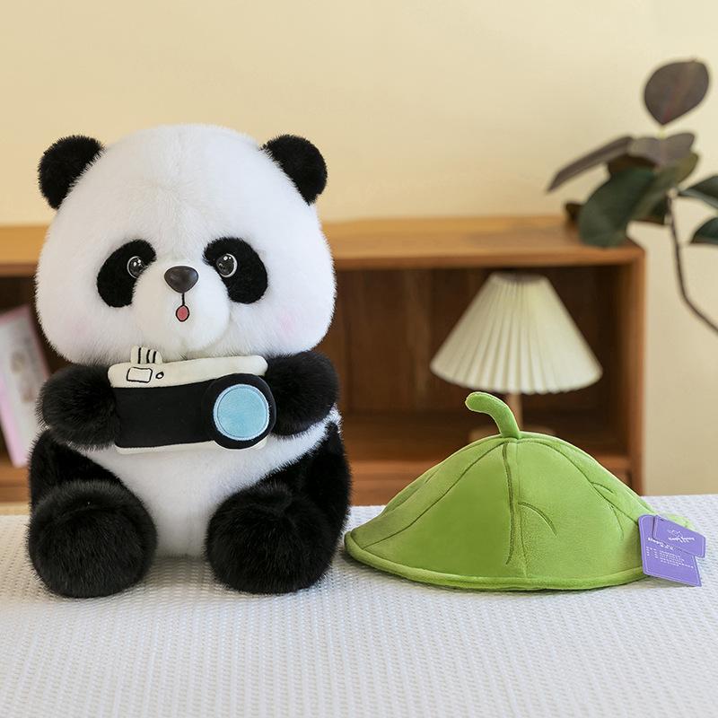 Lotus Leaf Hat Camera Panda Plush Toy Cartoon Stuffed Doll Decoration Gift Kids