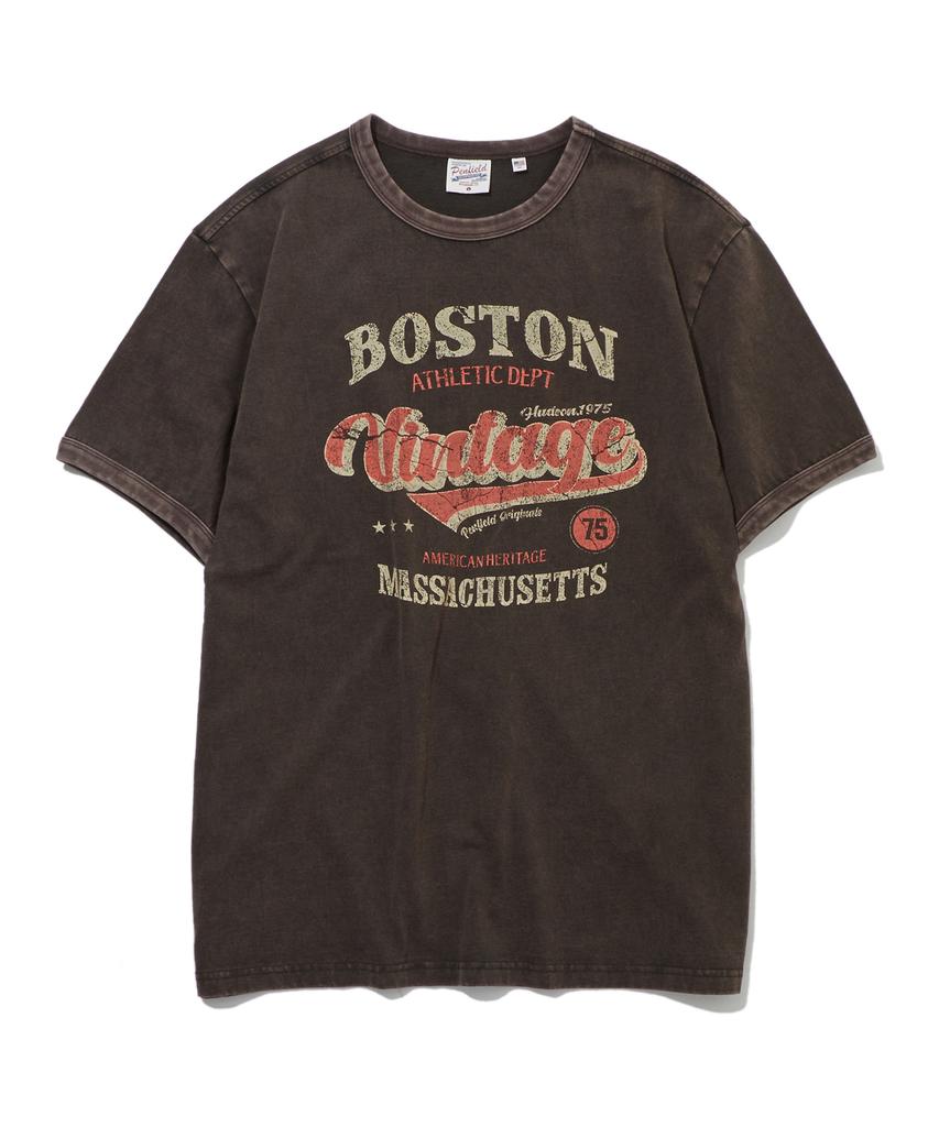 PENFIELD Boston Lettering Vintage Graphic Ringer Short Sleeve T-Shirt Brown_Fs2Kt72U