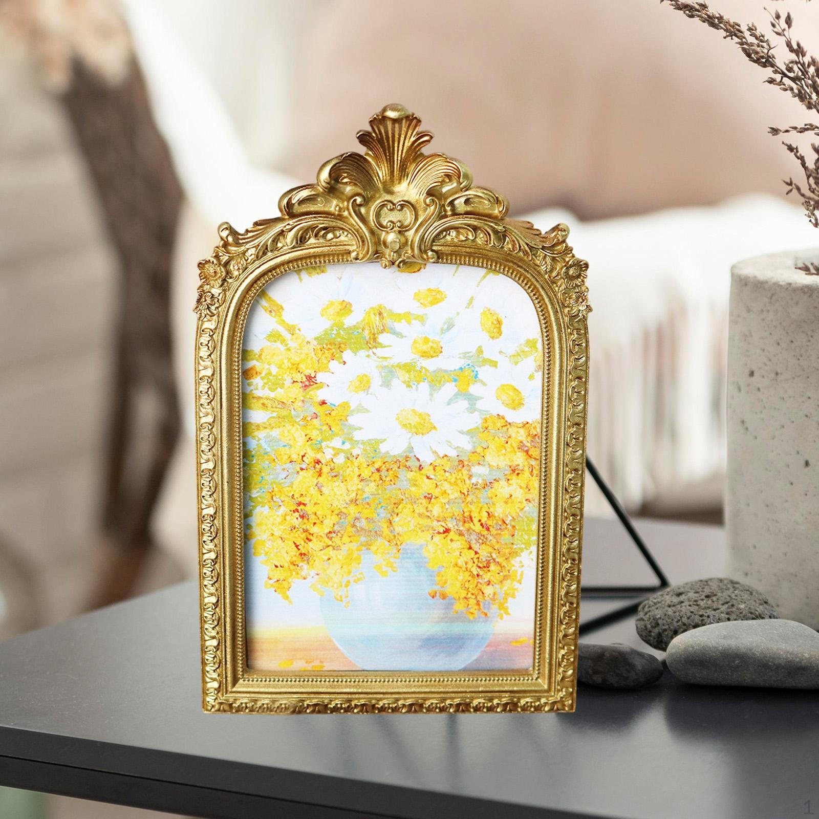 Винтажная арочная фоторамка, богато украшенная смолой, золотая, настольная, настенная или для настольной экспозиции