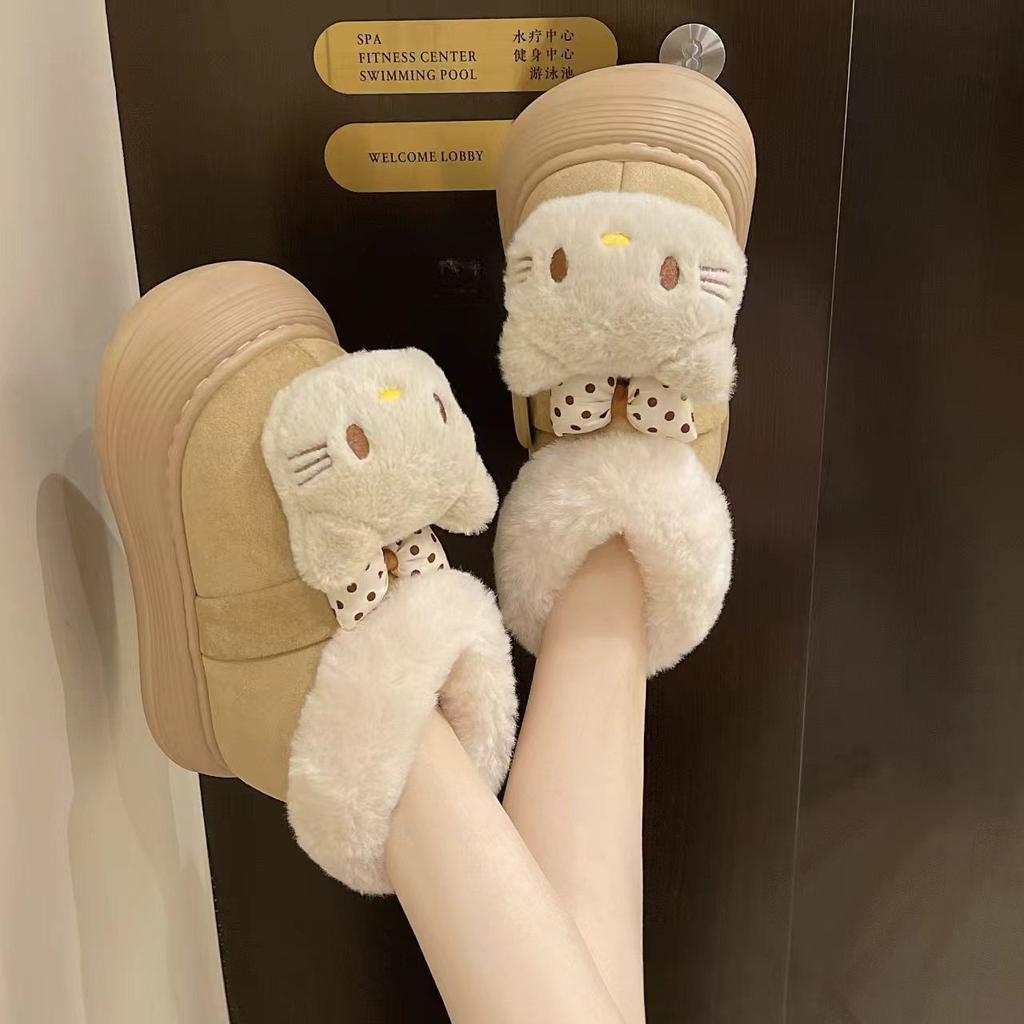 Fashion flat-bottomed non-slip women's cotton shoes season cartoon cute kitten velvet cotton shoes women