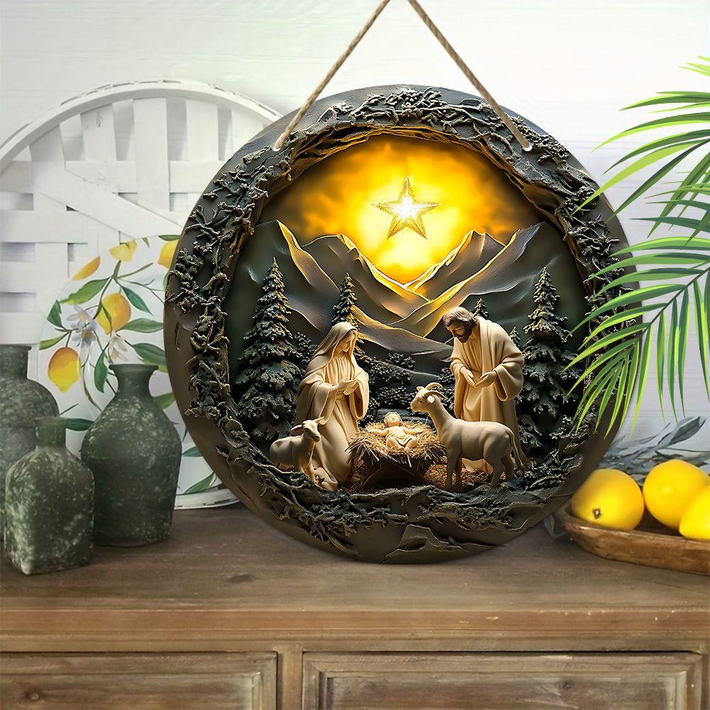 Heilige Nacht Krippenanhänger, Dekoration für Hauswände oder Türen, 2D flach aus Holz, Weihnachtsdekoration, Geschenke für Freunde und Familie