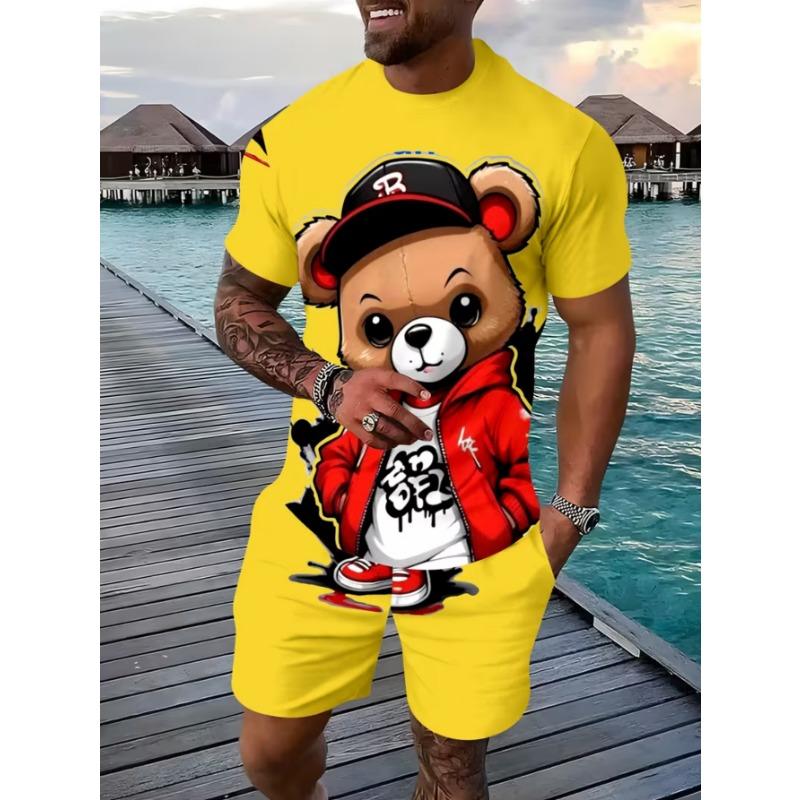 Urban street fashion trend men's round neck short sleeved shorts set, outdoor simple casual and comfortable