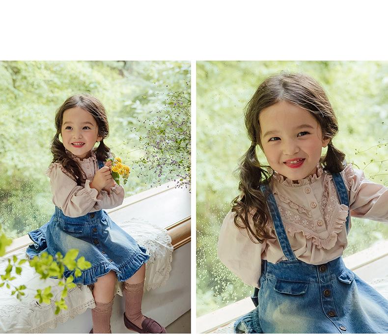 2025 Spring Vintage Puff Sleeve Lace Collar Shirt for Toddler Girls