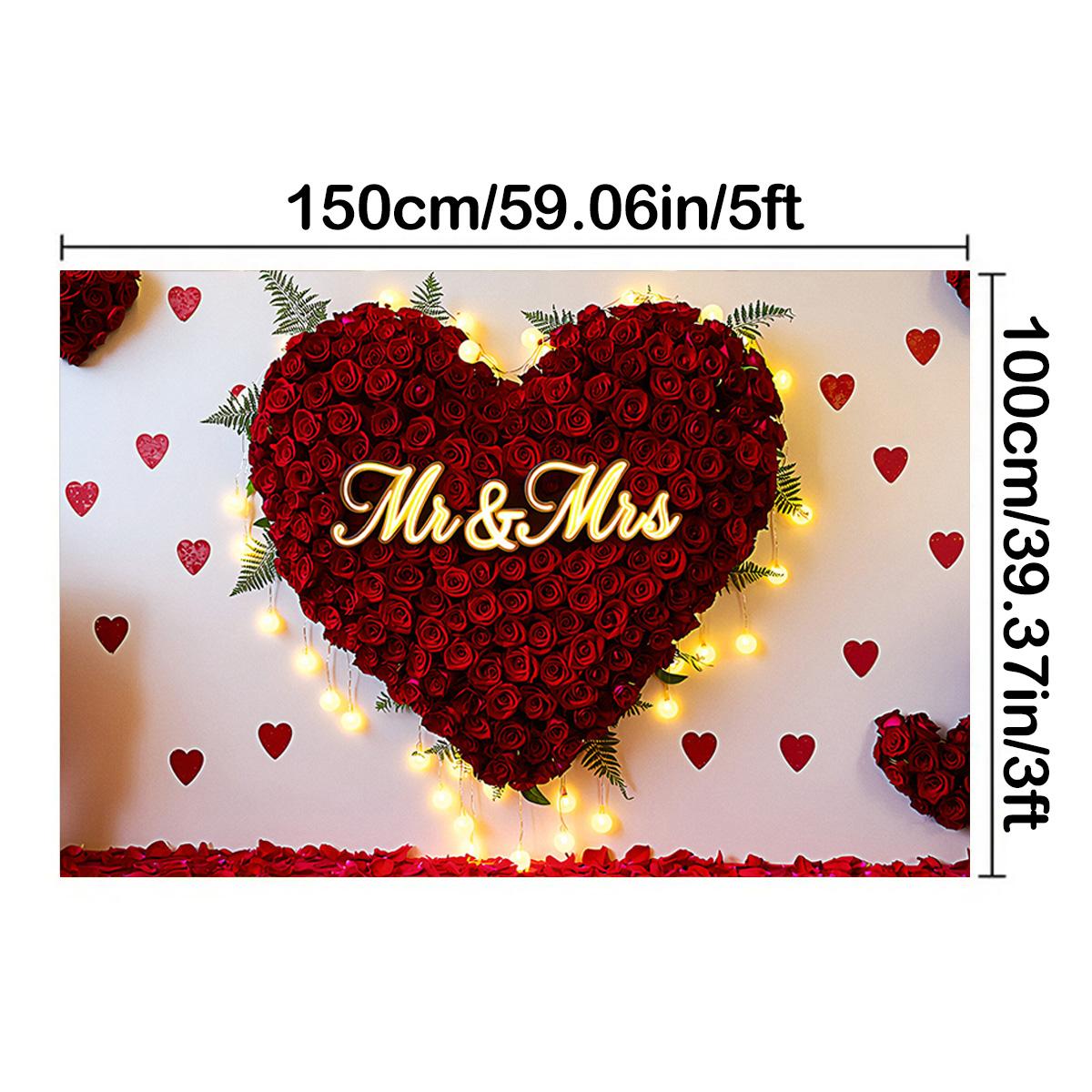 

Свадебный фон Mr & Mrs с дизайном в виде сердца из красной розы, фотофон, настенный декор, праздничные принадлежности, фон для годовщины, многоразовый свадебный декор 150*100cm