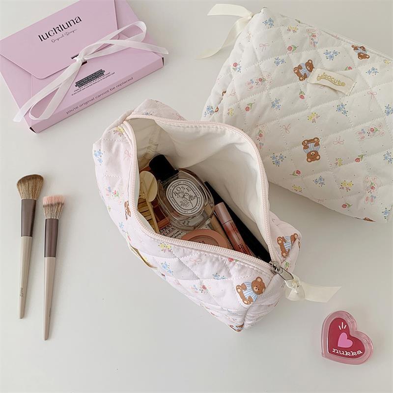 Cute Bear Print Cosmetic Bag Large-Capacity Portable Travel Toiletry Bag Storage Bag  Student Pencil Case Girly Gifts