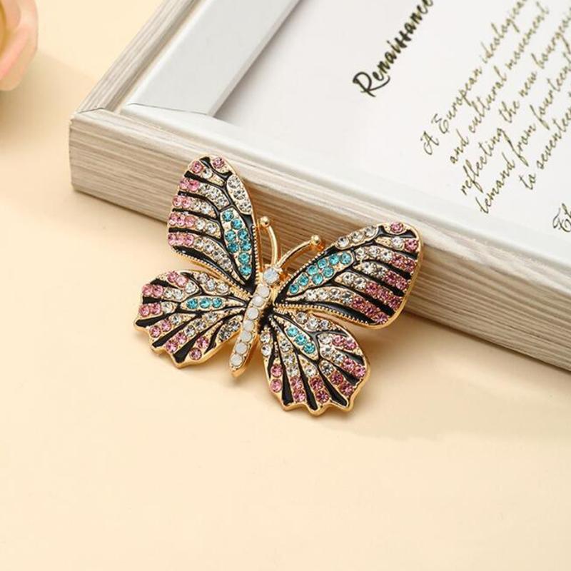 Fashion Exquisite Colorful Diamond Butterfly Brooches Cute Animal Corsage Pin For Women Girls Clothing Jewelry Accessories Gifts
