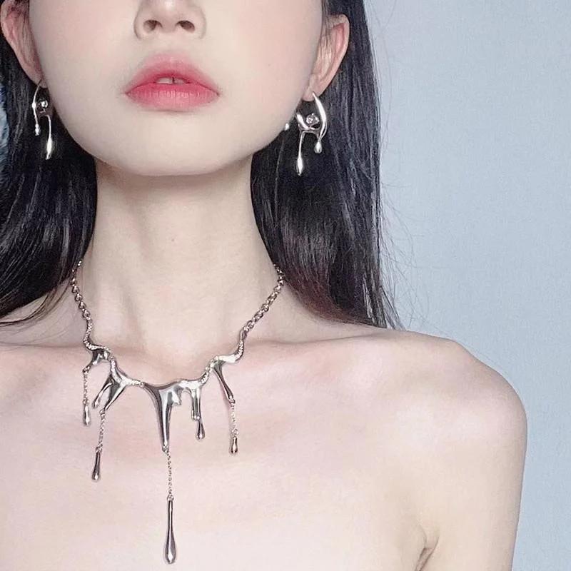 Women Fashion Summer Liquid Irregular Necklace Girl Niche Design High Sense Fashion Jewelry Accessories for Women Creative Gifts