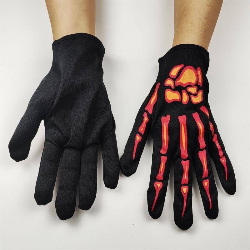 Punk Skeleton Gloves Halloween Party Accessory Breathable Fabric Suitable for Gothic Costume Cosplay