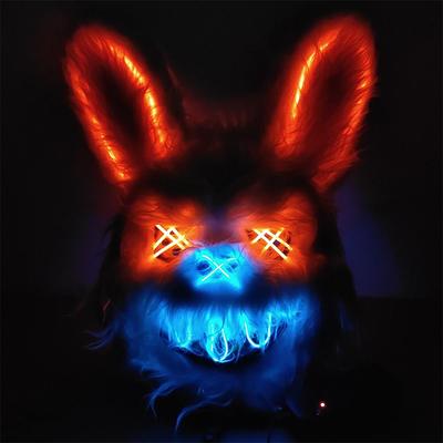 LED leuchtende Hasen-Gesichtsmaske, gruselige blutige Killer-Maske, Neon-Horror-Kaninchen-Maske, Halloween-Maskerade, Tanzparty-Requisiten